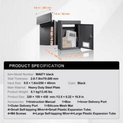 VEVOR Through The Wall Drop Box, Heavy Duty Steel Through The Wall Mailbox With 2.8-7.9" 13" Combination Lock, 12.5x6.3x16.9" Mail Drop Box, Black -Aesthtic Interiors GUEST 8b80a0c5 a6a1 4a3c ab50 489ec55073ad
