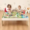 VEVOR Train Table, 120 Pieces Wooden Kids Activity Table With Collapsible Storage Bin, 3-in-1 Wooden Train Set For Kids Ages 3+, Multicolor