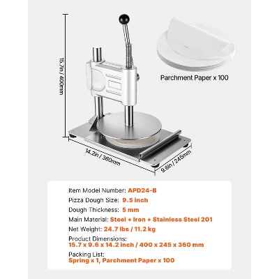 VEVOR Manual Pizza Dough Press Machine, 9.5 Inch Pizza Pastry Press Plate, Stainless Steel Bread Presser With 100 Pcs Parchment Paper, Silver 7 VEVOR Manual Pizza Dough Press Machine, 9.5 Inch Pizza Pastry Press Plate, Stainless Steel Bread Presser With 100 Pcs Parchment Paper, Silver - Image 7