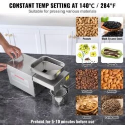 VEVOR Electric Oil Press Machine, 700W Stainless Steel Oil Extractor Machine, 140℃ / 284℉ Constant Temperature, Hot Press Oil Expeller -Aesthtic Interiors GUEST 8c00e56c 958d 4344 ad28 6a863061c9e8