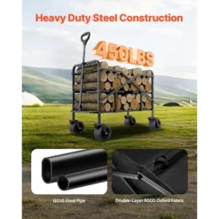 VEVOR Double Decker Wagon Collapsible, 400L Heavy Duty Folding Wagon Cart, Extended Long Garden Cart With All-Terrain Wheels, Black -Aesthtic Interiors GUEST 8c151535 54e5 4d81 89a9 e30dbc72f458