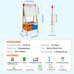 VEVOR Art Easel For Kids, 3-in-1 Wooden Double-Sided Kid's Art Easel With Magnetic Whiteboard, Chalkboard, Paper Roll, Standing Drawing Board -Aesthtic Interiors GUEST 8c18b3e9 e3b8 4b39 b077 cb7b2e47f4ae