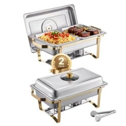 VEVOR Chafing Dish Buffet Set, 4 Qt 2 Pack, Stainless Steel Chafer With 4 Half Size Pans, Rectangle Catering Warmer Server, Silver -Aesthtic Interiors GUEST 8c3794ae 6ddd 4c39 9d1b fcb55578dde5