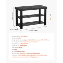 VEVOR Shoe Rack Bench, 3-Tier Bamboo Entryway Bench, Shoe Storage Organizer Holds Up To 286 Lbs, 27.6 X 11.3 X 17.8 Inches, For Front Door, Black -Aesthtic Interiors GUEST 8c3dd04e ca0c 44c2 aeaf cd6b764fd90d