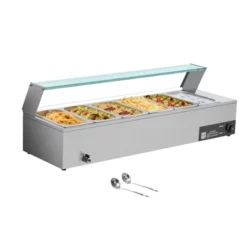 VEVOR Commercial Food Warmer, 1500W Electric Stainless Steel Steam Food Warmer With Glass Cover, 6 X 1/3 Size Pans Buffet Bain Marie, Silver -Aesthtic Interiors GUEST 8cb4db81 abb1 496d a71c 14cacbc815e0