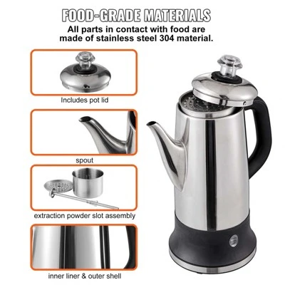 VEVOR 12-Cup Electric Percolator Coffee Pot, 304 Stainless Steel Coffee Percolator With Keep Warm Function & Heat-Resistant Handle 4 VEVOR 12-Cup Electric Percolator Coffee Pot, 304 Stainless Steel Coffee Percolator With Keep Warm Function & Heat-Resistant Handle - Image 4