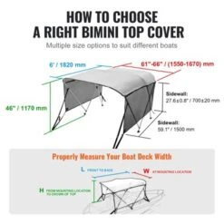 VEVOR 3 Bow Bimini Top Boat Cover, Detachable Mesh Sidewalls, 600D Polyester Canopy With 1" Aluminum Alloy Frame -Aesthtic Interiors GUEST 8d3bd8c9 e5a4 4d1c 9b2a dc33093eecb7