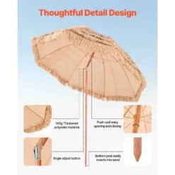 VEVOR Tiki Umbrella, 8 Ft Thatched Patio Umbrella With Tilt, Hawaiian Style Beach Parasol With Durable PP Thatch And 8 Metal Ribs, Oringinal Color 13 VEVOR Tiki Umbrella, 8 Ft Thatched Patio Umbrella With Tilt, Hawaiian Style Beach Parasol With Durable PP Thatch And 8 Metal Ribs, Oringinal Color -Aesthtic Interiors GUEST 8d492dc3 266b 4202 b01f ae9b5ad17019
