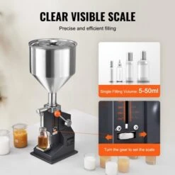 VEVOR Manual Paste Liquid Filling Machine, 5-50ml Bottle Filler, Adjustable Bottle Filling Machine, Stainless Steel Liquid Filler, Silver -Aesthtic Interiors GUEST 8d66e915 4657 440a 9ada fe8484eb354d