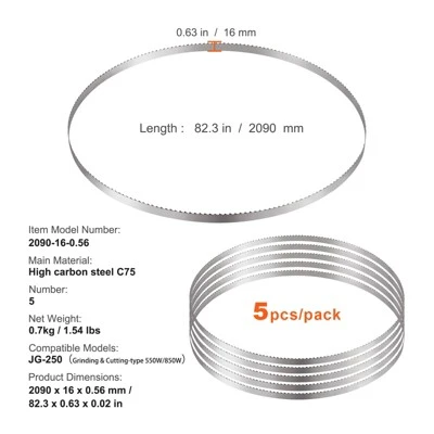 VEVOR Band Saw Blade, 82.3x0.63x0.02 Inch, 5 PCS/Pack Meat Bandsaw Blades For Replacement, Carbon Steel Blade, Silver 7 VEVOR Band Saw Blade, 82.3x0.63x0.02 Inch, 5 PCS/Pack Meat Bandsaw Blades For Replacement, Carbon Steel Blade, Silver - Image 7