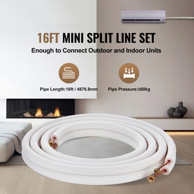 VEVOR 16FT Mini Split Line Set,1/4" & 3/8" O.D Copper Pipes Tubing And Triple-Layer Insulation,for Air Conditioning Or Heating Pump Equipment, White 2 VEVOR 16FT Mini Split Line Set,1/4" & 3/8" O.D Copper Pipes Tubing And Triple-Layer Insulation,for Air Conditioning Or Heating Pump Equipment, White - Image 2