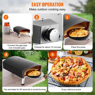 VEVOR Outdoor Pizza Oven, 12" Gas Fired Pizza Maker, Portable Outside Pizza Grill With Thickened Cordierite Pizza Stone, Waterproof Cover 6 VEVOR Outdoor Pizza Oven, 12" Gas Fired Pizza Maker, Portable Outside Pizza Grill With Thickened Cordierite Pizza Stone, Waterproof Cover - Image 6