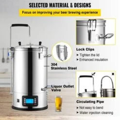 VEVOR Electric Brewing System, 9.2 Gal/35 L Brewing Pot, All-in-One Home Beer Brewer With Pump, Mash Boil Device, Auto/Manual Mode 100-1800W, Silver -Aesthtic Interiors GUEST 8de74050 b2ac 4e3a b3d9 166557d194d3