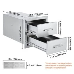 VEVOR Outdoor Kitchen Drawers 14W X 14.3H X 23D Inch, Flush Mount Double BBQ Drawers Stainless Steel With Handle, BBQ Island Drawers,Silver 14 VEVOR Outdoor Kitchen Drawers 14W X 14.3H X 23D Inch, Flush Mount Double BBQ Drawers Stainless Steel With Handle, BBQ Island Drawers,Silver -Aesthtic Interiors GUEST 8e3f2c1e 2418 4569 be4a 63333395851c