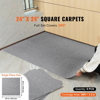 VEVOR Carpet Tiles Peel And Stick, 24” X 24” Squares Self Adhesive Carpet Floor Tile, Soft Padded Carpet Tiles, Easy Install (9Tiles, Light Gray) 2 VEVOR Carpet Tiles Peel And Stick, 24” X 24” Squares Self Adhesive Carpet Floor Tile, Soft Padded Carpet Tiles, Easy Install (9Tiles, Light Gray) - Image 2