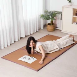 VEVOR Japanese Tatami Mat, 80 X 39 In Foldable Handwoven Natural Rattan Tatami Mat, Non-Slip & Easily Cleaned Japanese Tatami Floor Mat, Brown