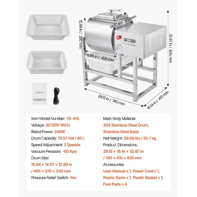 VEVOR Commercial Meat Tumbler Marinator, 40L Vacuum Tumbler Marinating Machine With Bidirectional Rotation And 3-Speed, Silver 7 VEVOR Commercial Meat Tumbler Marinator, 40L Vacuum Tumbler Marinating Machine With Bidirectional Rotation And 3-Speed, Silver - Image 7