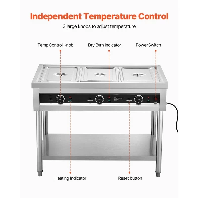 VEVOR 3-Pan Commercial Food Warmer,Electric Steam Table With Independent Temperature Control,450Wx3 Stainless Steel Buffet Catering Food Warmer,Silver 3 VEVOR 3-Pan Commercial Food Warmer,Electric Steam Table With Independent Temperature Control,450Wx3 Stainless Steel Buffet Catering Food Warmer,Silver - Image 3