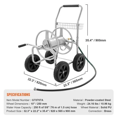 VEVOR Hose Reel Cart, Hold Up To 250 Ft Of 5/8’’ Hose, Garden Water Hose Carts Mobile Tools With 4 Wheels, Heavy Duty Powder-coated Steel 7 VEVOR Hose Reel Cart, Hold Up To 250 Ft Of 5/8’’ Hose, Garden Water Hose Carts Mobile Tools With 4 Wheels, Heavy Duty Powder-coated Steel - Image 7