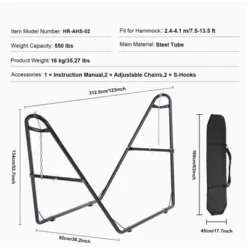 VEVOR Universal 2 Person Hammock Stand, Adjustable Heavy Duty 550 Lbs Capacity Hammock Stand Fits 7.5-13.5 Ft Hammocks With Chain, Hook -Aesthtic Interiors GUEST 8efc2b8b f4e1 48f5 a3ae 2751ded671db