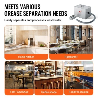 VEVOR Commercial Grease Trap, 8 LBS Grease Interceptor, Side Inlet Interceptor,Stainless Steel Grease Trap, 2.8 GPM Waste Water Oil-water Separator 6 VEVOR Commercial Grease Trap, 8 LBS Grease Interceptor, Side Inlet Interceptor,Stainless Steel Grease Trap, 2.8 GPM Waste Water Oil-water Separator - Image 6