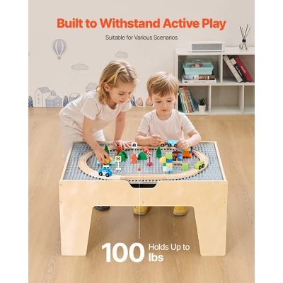 VEVOR Multi-Purpose Activity Play Table, 290 Building Bricks And 30-Piece Wooden Train Set, For Kids Ages 3+, Multicoclor 4 VEVOR Multi-Purpose Activity Play Table, 290 Building Bricks And 30-Piece Wooden Train Set, For Kids Ages 3+, Multicoclor - Image 4