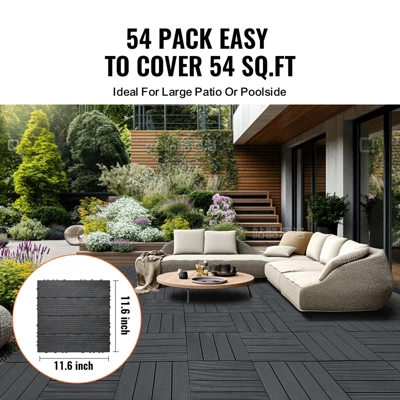 VEVOR Interlocking Deck Tiles, 54 Pack,12"x12" 54 Sq. Ft Plastic Waterproof Outdoor Flooring All Weather Use, Patio Floor Decking Covering Tiles 2 VEVOR Interlocking Deck Tiles, 54 Pack,12"x12" 54 Sq. Ft Plastic Waterproof Outdoor Flooring All Weather Use, Patio Floor Decking Covering Tiles - Image 2