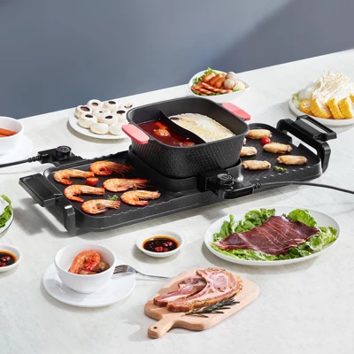 VEVOR Hot Pot with Grill, 2300W 2-in-1 Electric Smokeless Grill and Hot Pot, Removable Shabu-shabu Hotpot with Non-stick Pan, Black 1 VEVOR Hot Pot with Grill, 2300W 2-in-1 Electric Smokeless Grill and Hot Pot, Removable Shabu-shabu Hotpot with Non-stick Pan, Black