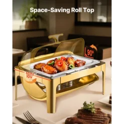 VEVOR Roll Top Chafing Dish Buffet Complete Set, 9Qt Stainless Steel Chafer With Full Size Pan, Rectangle Catering Warmer Server, Gold -Aesthtic Interiors GUEST 8fea0739 fcd7 4fb4 a223 77bcae9c2c65