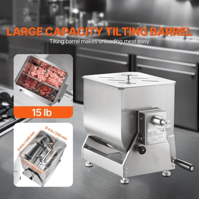 VEVOR Manual Meat Mixer, 15L Tilt Tank Meat Processing Equipment(Mixing Max 15LBS For Meat), Stainless Steel Meat Mixer, Silver 2 VEVOR Manual Meat Mixer, 15L Tilt Tank Meat Processing Equipment(Mixing Max 15LBS For Meat), Stainless Steel Meat Mixer, Silver - Image 2