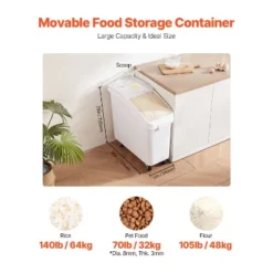 VEVOR Rice Storage Container, 21Gallon/80L Capacity Large Dog Food Dispenser Bin, Kitchen Ingredient Grain Cereal Flour Bin, 1 Pack, White -Aesthtic Interiors GUEST 901455a3 1552 44e1 8338 4874321d28a1