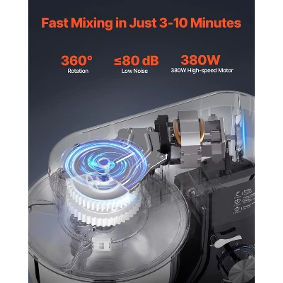 VEVOR Stand Mixer, 5QT Dough Mixer, 10+P Speeds Tilt-head Food Mixer, Kitchen Mixer With Stainless Steel Bowl, Dough Hook, Wire Whip, Black 2 VEVOR Stand Mixer, 5QT Dough Mixer, 10+P Speeds Tilt-head Food Mixer, Kitchen Mixer With Stainless Steel Bowl, Dough Hook, Wire Whip, Black - Image 2