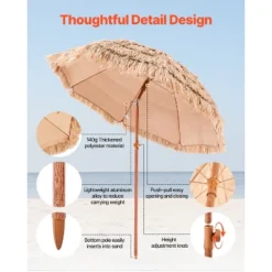 VEVOR Tiki Umbrella, 6.5 Ft Thatched Patio Umbrella With Tilt, Hawaiian Style Beach Parasol With Durable PP Thatch And 8 Metal Ribs, Oringinal Color 13 VEVOR Tiki Umbrella, 6.5 Ft Thatched Patio Umbrella With Tilt, Hawaiian Style Beach Parasol With Durable PP Thatch And 8 Metal Ribs, Oringinal Color -Aesthtic Interiors GUEST 905481b9 a0bb 4be7 b611 626a49aff5c8