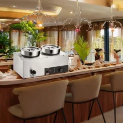 VEVOR Electric Soup Warmer, Dual 7.4QT Stainless Steel Round Pot, 1200W Commercial Food Warmer, 86~185°F Adjustable Temp