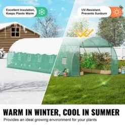 VEVOR Walk-in Tunnel Greenhouse, 29.2x9.7x6.5 Ft Hoop House Greenhouse Tunnel With Galvanized Steel Frame, Green PE Cover, 12 Windows -Aesthtic Interiors GUEST 90a24563 3422 460e 8ac5 c9c29998f677