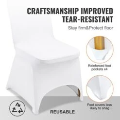 VEVOR Stretch Spandex Folding Chair Covers, Universal Fitted Arched Front Cover, Removable Washable Protective Slipcovers, (100PCS White) 11 VEVOR Stretch Spandex Folding Chair Covers, Universal Fitted Arched Front Cover, Removable Washable Protective Slipcovers, (100PCS White) -Aesthtic Interiors GUEST 90c2977c 901e 4da9 8333 e72fc60c708f