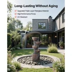 VEVOR Outdoor Water Fountain, 49.61 In Height Fountain And Waterfall,5-Tier Floor Standing Jar-Shaped Cascading Fountains With Light And Pump, Black -Aesthtic Interiors GUEST 914b26b5 9eba 41d7 b7be 16cbcbbb22f5