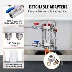 VEVOR 2-Branch Radiant Heat Manifold, 1/2" PEX Tubing Manifold, Stainless Steel PEX Manifold For Hydronic Radiant Floor Heating, Silver -Aesthtic Interiors GUEST 918fbe05 7a69 4fea 9151 25346a2f1c06