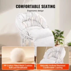 VEVOR Hanging Hammock Swing Chair, 330 Lbs Capacity, Macramé Hanging Chair With Cushion And Mounting Hardware, Cotton Rope Swing Chair, Beige -Aesthtic Interiors GUEST 9226de3c 00ec 4e51 b5bd 2d94681e8f6a