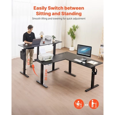 VEVOR L Shaped Desk,Electric Adjustable Height Corner Gaming Desk With Dual Hooks And Wheels, Heavy Duty Carbon Steel L-Shaped Computer Table, Black 2 VEVOR L Shaped Desk,Electric Adjustable Height Corner Gaming Desk With Dual Hooks And Wheels, Heavy Duty Carbon Steel L-Shaped Computer Table, Black - Image 2