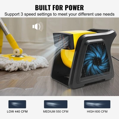 VEVOR Pivoting Utility Fan, 600 CFM High Velocity Floor Blower For Drying, Cooling, Ventilating, Exhausting, 300° Blowing Angle Air Mover 3 VEVOR Pivoting Utility Fan, 600 CFM High Velocity Floor Blower For Drying, Cooling, Ventilating, Exhausting, 300° Blowing Angle Air Mover - Image 3