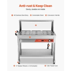 VEVOR 9-Pan Commercial Food Warmer,9x1/3 Pans Electric Steam Table,1500W Buffet Catering Food Warmer With Shield Undershelf Wheels, Silver -Aesthtic Interiors GUEST 933e2c23 4a4f 4524 8341 5c62fc83fd09