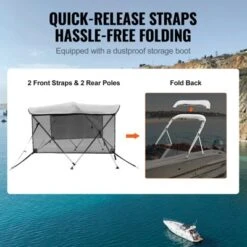 VEVOR 3 Bow Bimini Top Boat Cover, Detachable Mesh Sidewalls, 600D Polyester Canopy With 1" Aluminum Alloy Frame -Aesthtic Interiors GUEST 948fecb7 9ee8 469c a5ab 7eaf9f9bba49