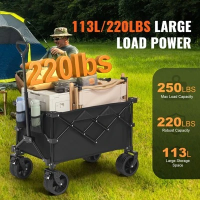 VEVOR Collapsible Folding Wagon, 113 L Beach Wagon Cart With All-Terrain Wheels, Heavy Duty Folding Wagon Cart Max 250 Lbs With Drink Holders 2 VEVOR Collapsible Folding Wagon, 113 L Beach Wagon Cart With All-Terrain Wheels, Heavy Duty Folding Wagon Cart Max 250 Lbs With Drink Holders - Image 2