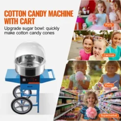 VEVOR Electric Cotton Candy Machine With Cart, 1000W Commercial Candy Floss Maker With Cover, Stainless Steel Bowl, Sugar Scoop And Drawer Blue -Aesthtic Interiors GUEST 94eeee57 6501 4d86 a93a 2c8f6191f475