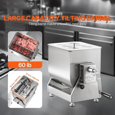 VEVOR Manual Meat Mixer, 60L Tilt Tank Meat Processing Equipment(Mixing Max 60LBS For Meat),Stainless Steel Meat Mixer, Sausage Mixer Machine,Silver 2 VEVOR Manual Meat Mixer, 60L Tilt Tank Meat Processing Equipment(Mixing Max 60LBS For Meat),Stainless Steel Meat Mixer, Sausage Mixer Machine,Silver - Image 2