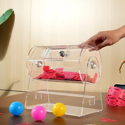 VEVOR Acrylic Raffle Drum, Professional Raffle Ticket Spinning Cage With 2 Keys, Transparent Lottery Spinning Drawing, Holds 2500 Tickets 1 VEVOR Acrylic Raffle Drum, Professional Raffle Ticket Spinning Cage With 2 Keys, Transparent Lottery Spinning Drawing, Holds 2500 Tickets