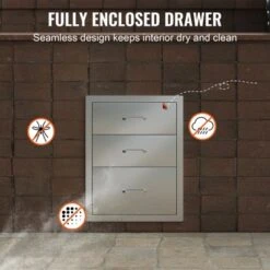 VEVOR Outdoor Kitchen Drawers 14" W X 20.3" H X 23" D, Flush Mount Triple Access BBQ Drawers Stainless Steel With Handle, Silver -Aesthtic Interiors GUEST 953bdf5d aac3 4604 918c d335a8329464
