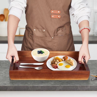 VEVOR Wood Serving Tray, Acacia Wooden Tray Board With Handles, Decorative Rustic Serving Trays Platter, Walnut Wood Color 1 VEVOR Wood Serving Tray, Acacia Wooden Tray Board With Handles, Decorative Rustic Serving Trays Platter, Walnut Wood Color