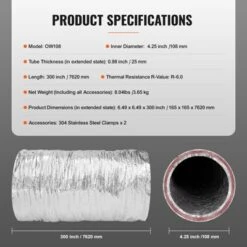 VEVOR Dryer Vent Hose, 4'' Insulated Flexible Duct 25FT Long With 2 Duct Clamps, Heavy-Duty Three Layer Protection, Silver -Aesthtic Interiors GUEST 959a1f76 1ff1 41e6 be75 ce4d637acf2f